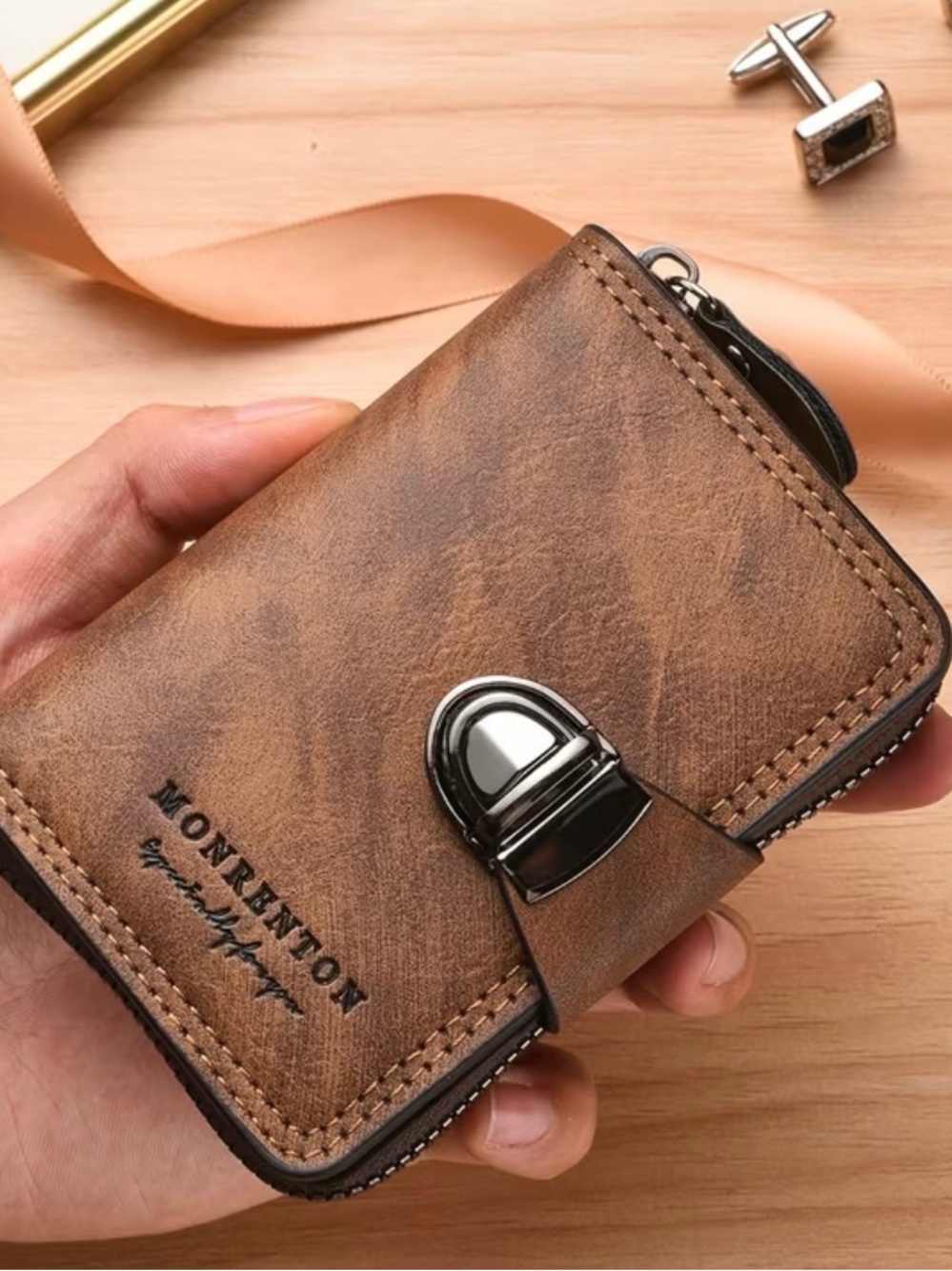 Brown Leather Zip Wallet for Women
